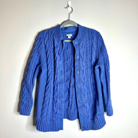L.L. Bean Periwinkle Purple Double Cable-Knit Button Front Cardigan Sweater XL - Picture 1 of 5